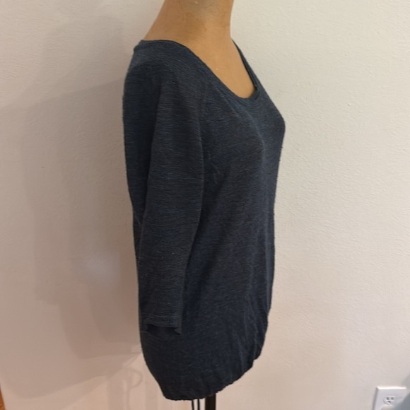 Theory S alpaca blend short sleeve tie cinch bottom textured Blue Knit sweater - Picture 4 of 6